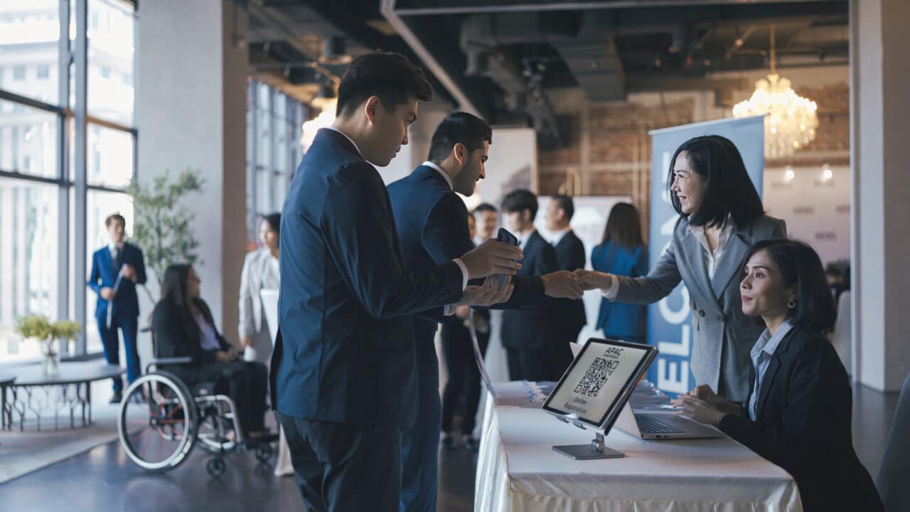 Greeting people at a health fair.
