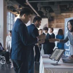 Greeting people at a health fair.